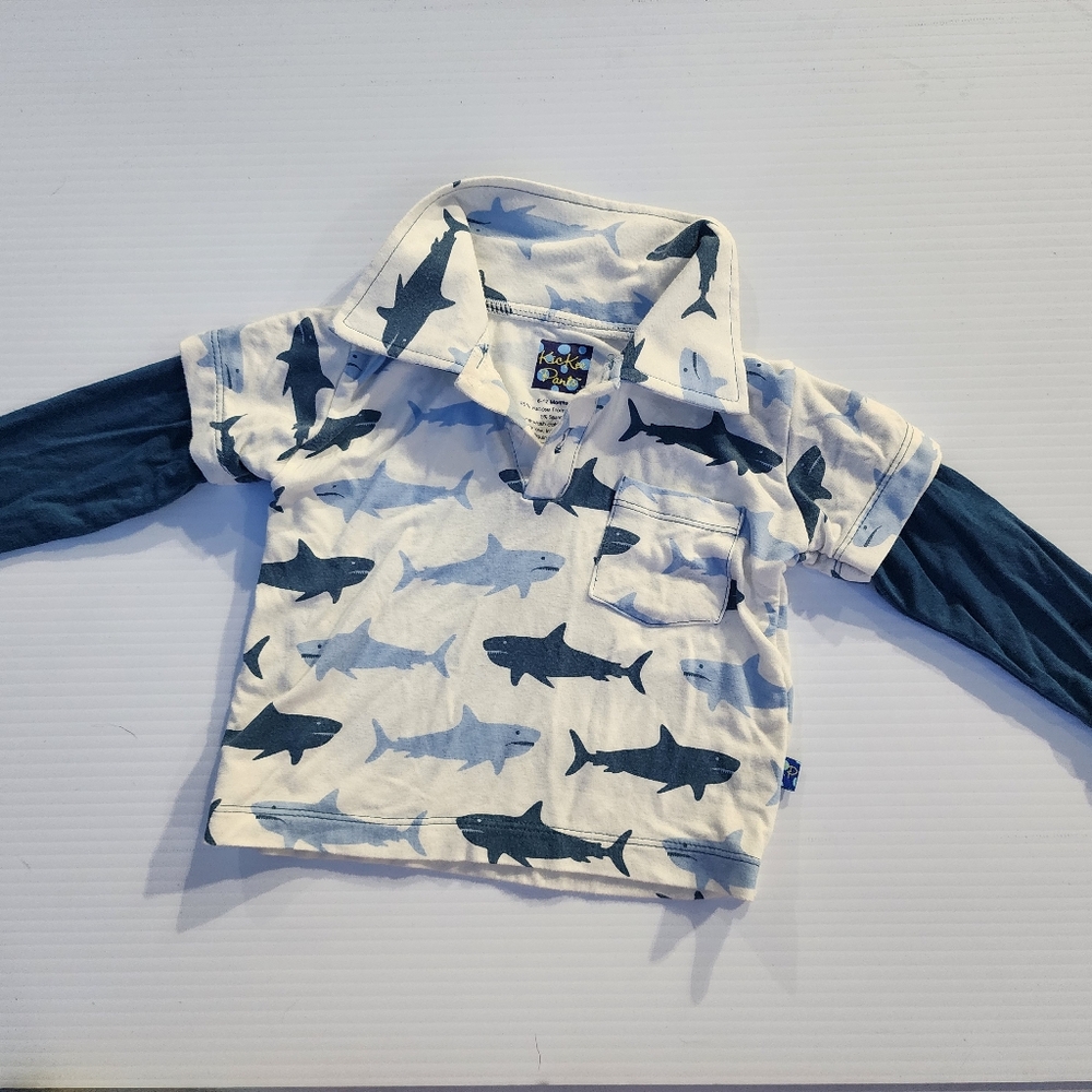 Kickee Bamboo Long-Sleeve Shark Polo 6m